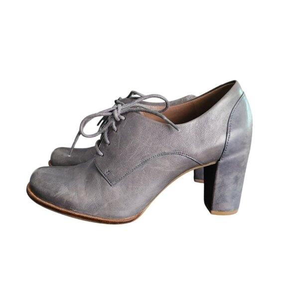 Ecco Oxford Lace Up Heels Blue Gray Boots Womens Size 8-8.5 Vintage Whimsigoth - Picture 3 of 10